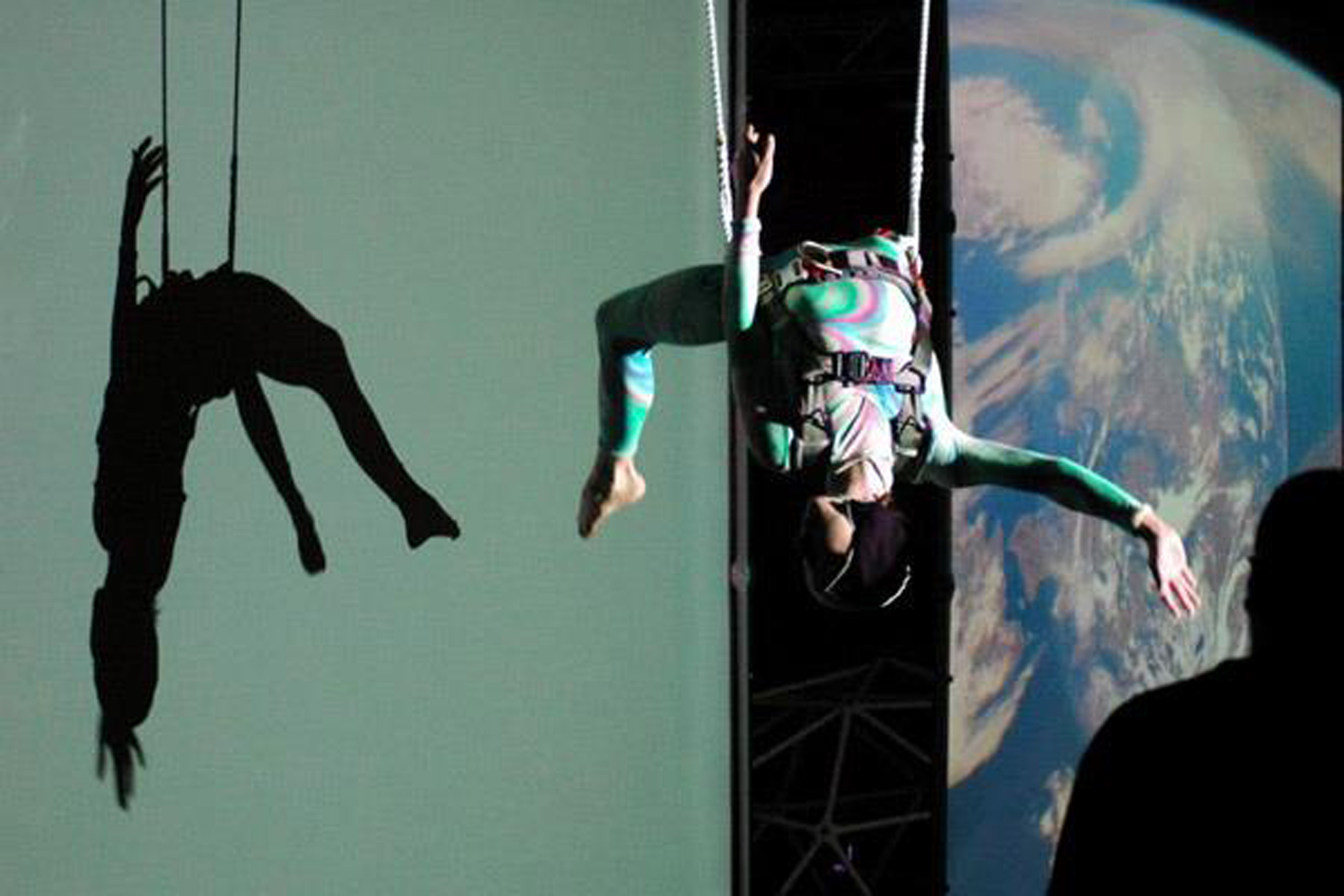 Image of a MorrisonDancers suspended from the air at NASA